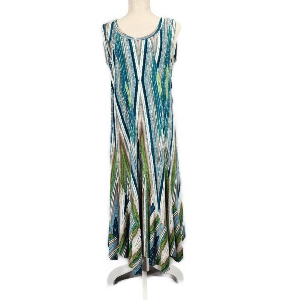 Dress Barn A Line Swing Dress Size 10 Blue Teal Green Sleeveless Maxi Vintage